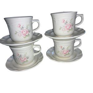 4 Pfaltzgraff Cups & Saucers-  Floral Rose